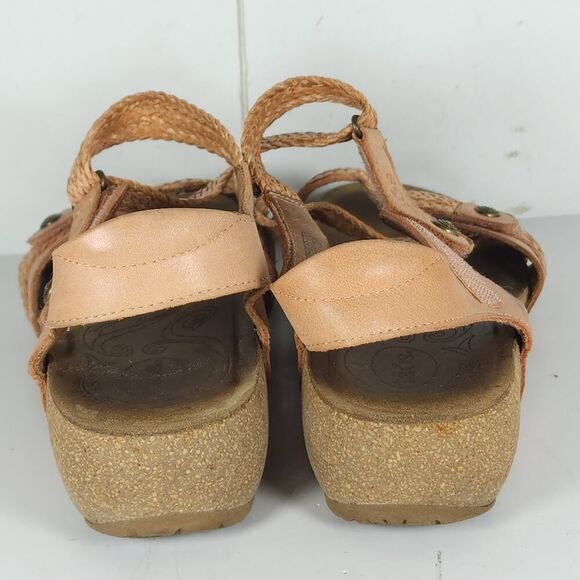Taos Women’s Trulie US9-9,5 Cantaloupe Leather Woven Cork Wedge Strappy Sandals - Picture 11 of 16
